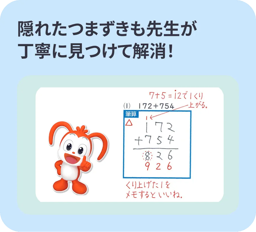 隠れたつまずきも先生が丁寧に見つけて解消!