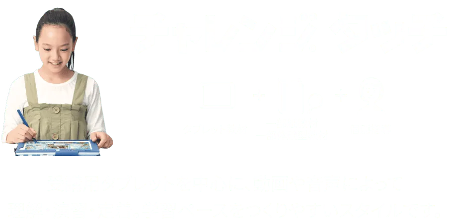 チャレンジ®タッチ　専用タブレットを中心に、動画や音声によって理解・演習・定着。学習ペースをつくりやすいスタイルです。