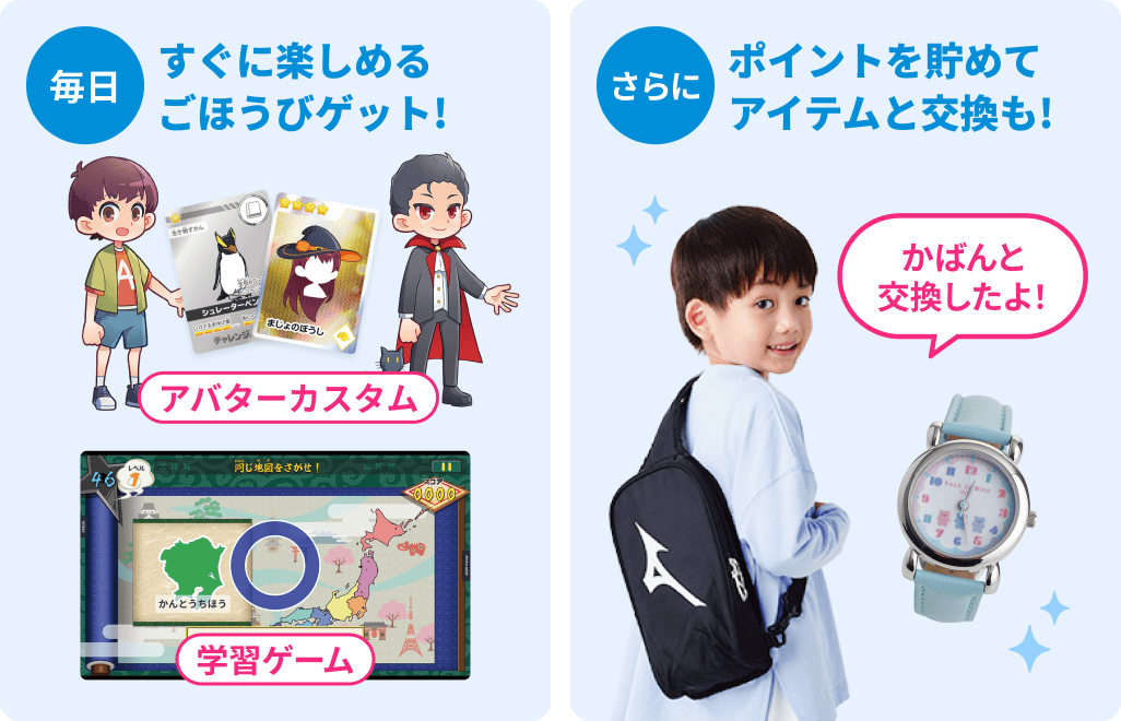 すぐに楽しめるごほうびゲット ポイントを貯めてアイテムと交換も