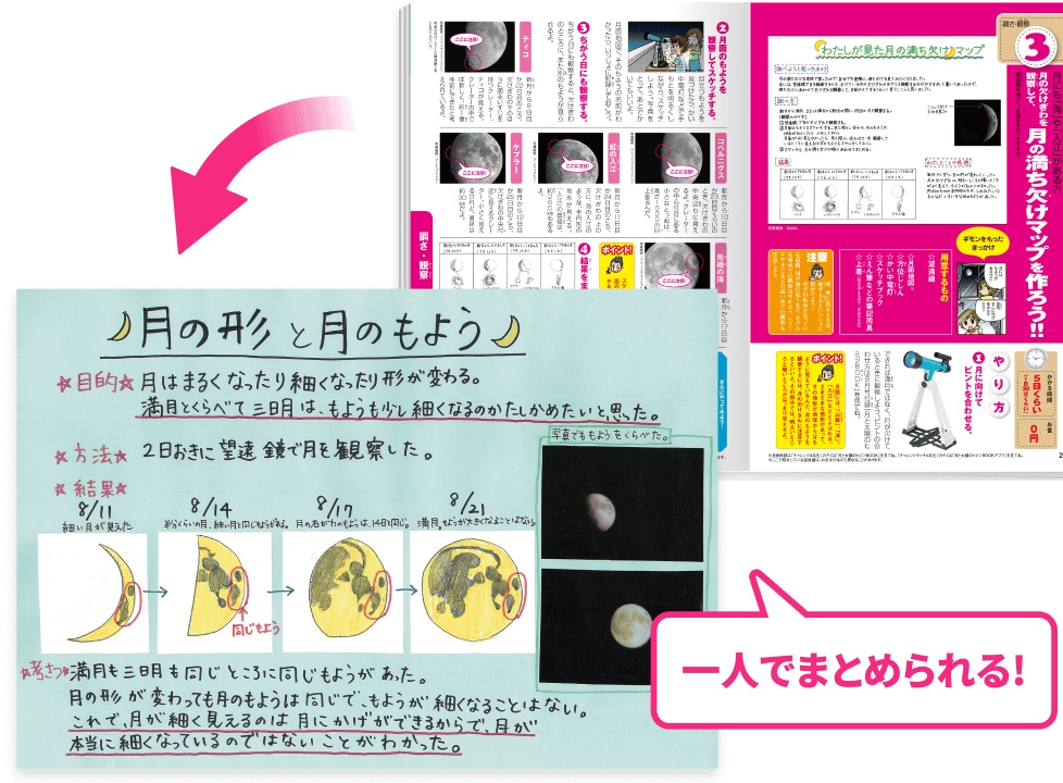 用意するものや手順まで書かれているから、自由研究のまとめが迷わずできる