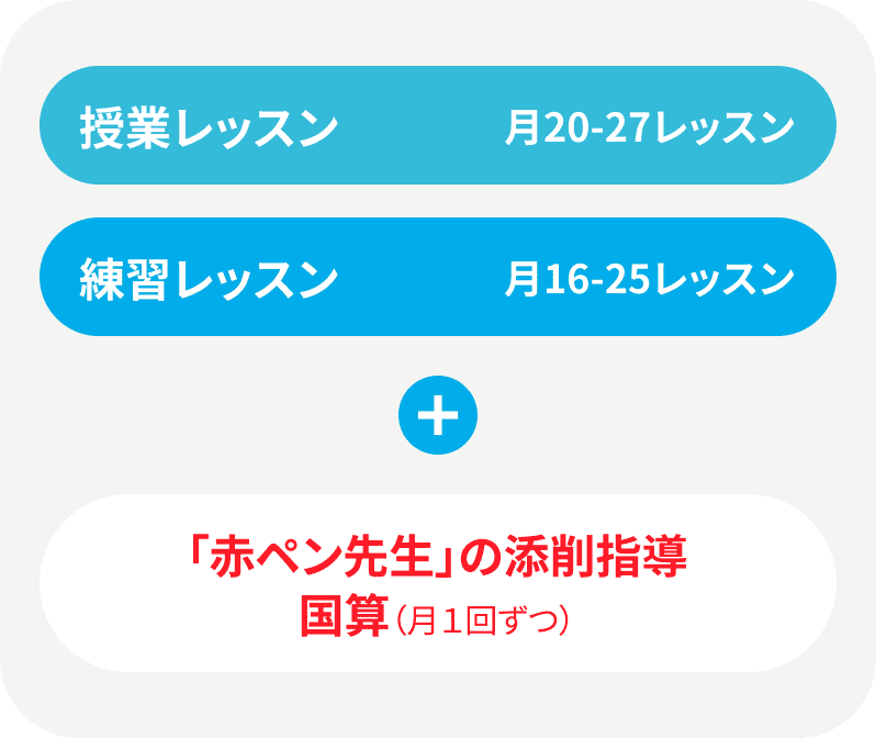 授業レッスン 月20〜27レッスン+「赤ペン先生」の添削指導月1回ずつ