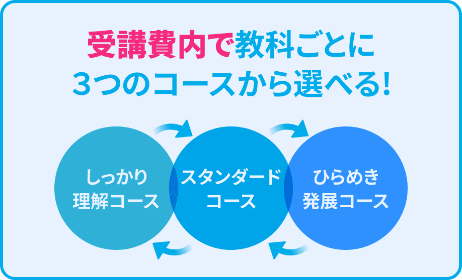 受講費内で教材ごとに3つのコースから選べる! しっかり理解コース スタンダードコース ひらめき発展コース
