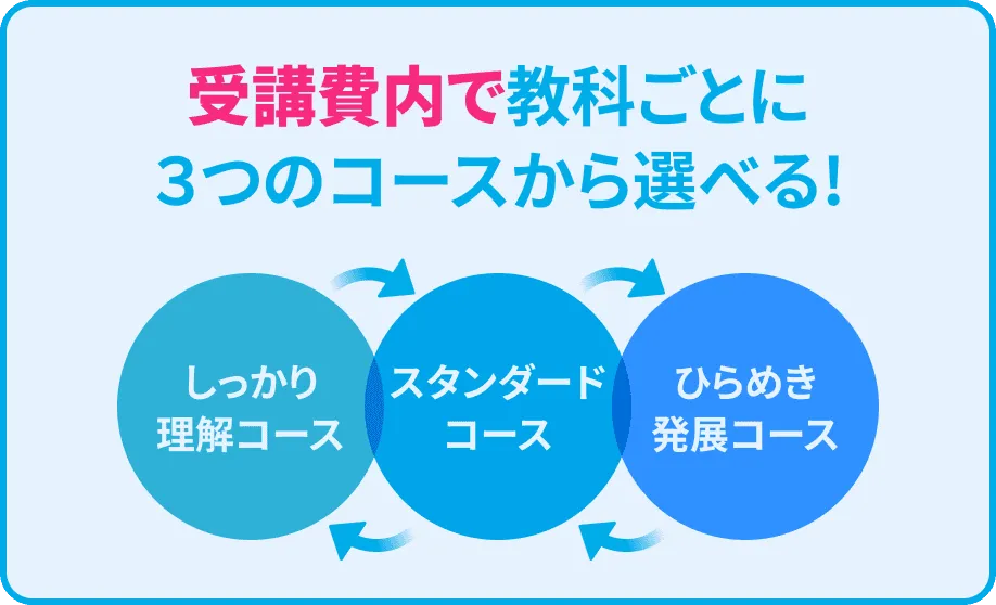 受講費内で教材ごとに3つのコースから選べる! しっかり理解コース スタンダードコース ひらめき発展コース