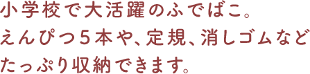 小学校で大活躍のふでばこ。えんぴつ５本や、定規、消しゴムなどたっぷり収納できます。