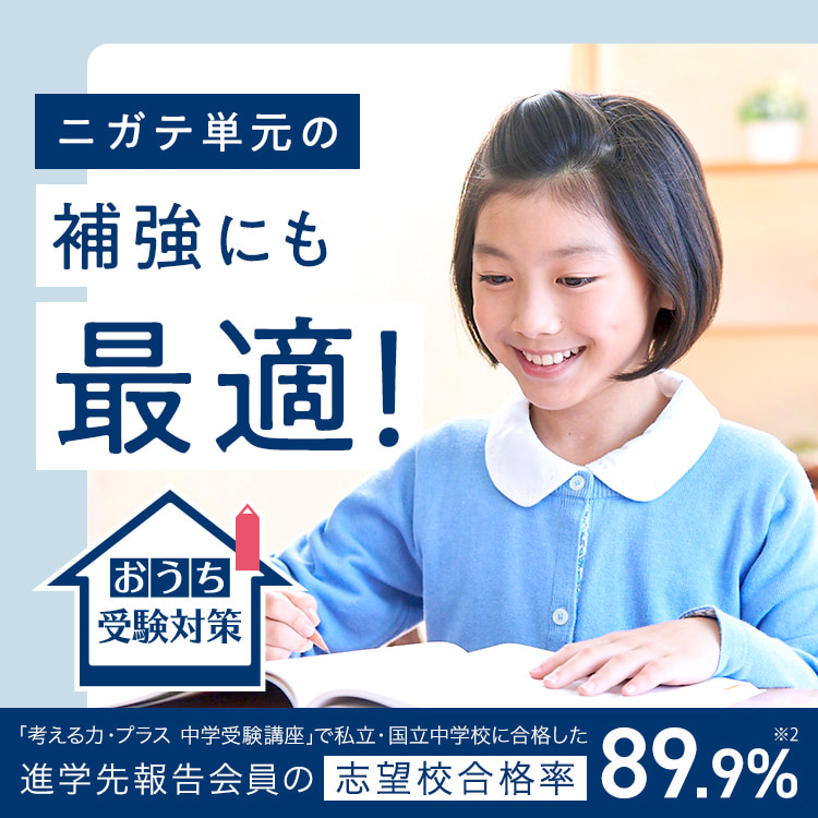 おうち受験対策 ニガテ単元の補強にも最適！ 「考える力・プラス中学受験講座」で私立・国立中学校に合格した進学先報告会員の志望校合格率89.9%