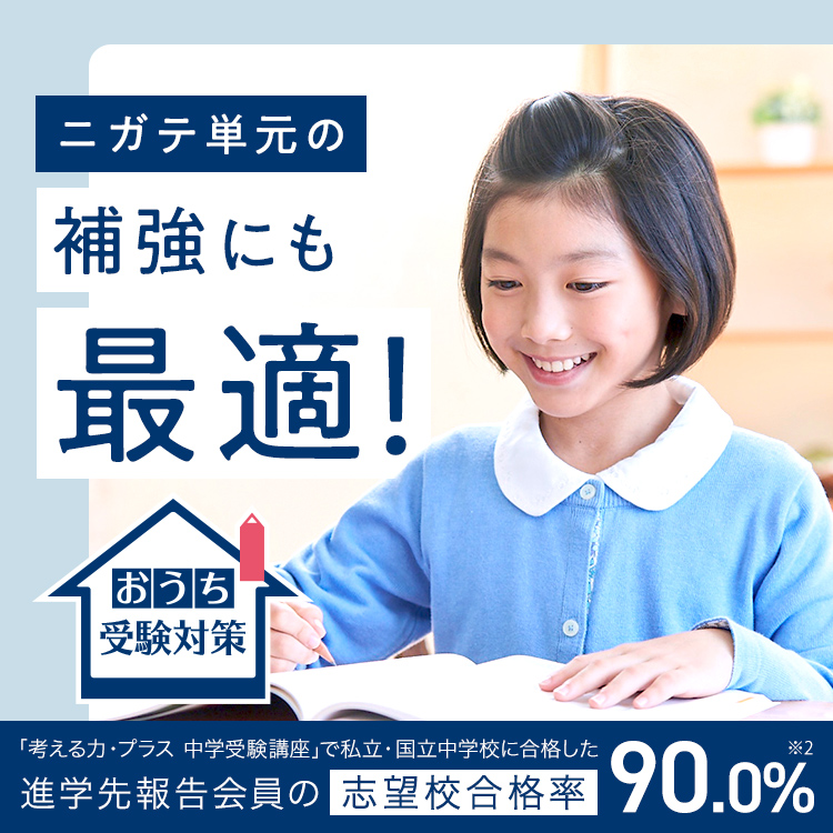 おうち受験対策 ニガテ単元の補強にも最適！ 「考える力・プラス中学受験講座」で私立・国立中学校に合格した進学先報告会員の志望校合格率90.0%