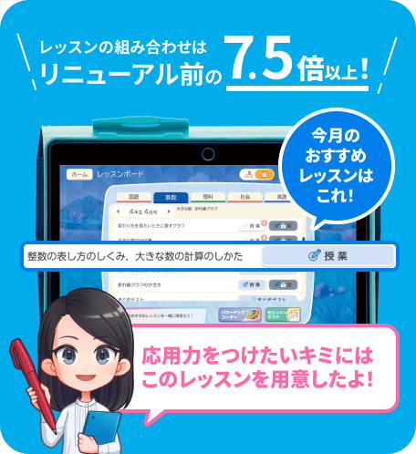 レッスンの組み合わせはリニューアル前の7.5倍以上！