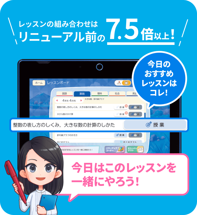 レッスンの組み合わせはリニューアル前の7.5倍以上!